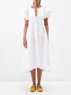 Многоярусное платье миди leana из смесового хлопка с оборками Kika Vargas, белый