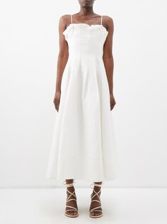Плиссированное платье paradiso из смесового льна Aje, белый