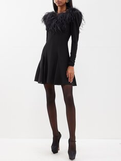 Мини-платье из шелкового крепа с воротником-перьями Alessandra Rich, черный