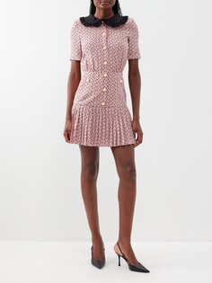 Шелковое мини-платье в горошек с оборками Alessandra Rich, розовый