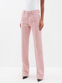 Твидовые брюки в клетку с пайетками из смесовой шерсти Alessandra Rich, розовый