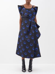 Структурированное платье из фая с принтом iris Alexander McQueen, черный