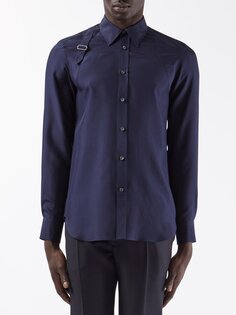 Рубашка harness из шелкового поплина Alexander McQueen, синий