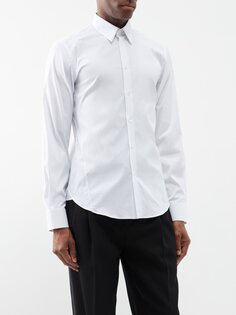 Рубашка узкого кроя из смесового хлопка с острым воротником Lanvin, белый