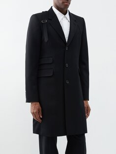 Однобортное шерстяное пальто на бретелях Alexander McQueen, черный