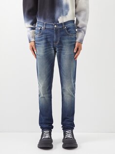 Узкие джинсы с вышивкой граффити Alexander McQueen, синий