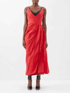 Деконструированное платье из фая со сборками Alexander McQueen, красный