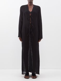 Платье макси dehmit из органического льна с завязками спереди Le Kasha, черный