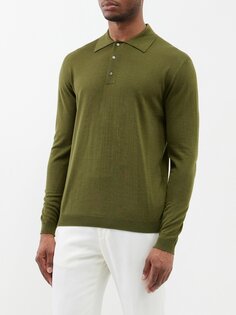 Трикотажная рубашка-поло из смесовой шерсти Lardini, зеленый