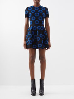 Платье мини эластичной вязки из жаккарда ирис Alexander McQueen, синий