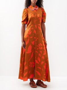 Твиловое платье макси carmen с цветочным принтом Lee Mathews, оранжевый