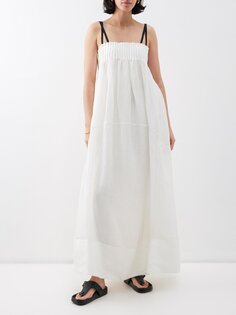 Платье макси lillian из смесового льна со сборками Lee Mathews, белый