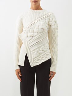 Асимметричный шерстяной свитер косой вязки Alexander McQueen, белый