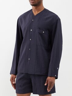 Рубашка из жатой парусины с v-образным вырезом Le17Septembre, синий