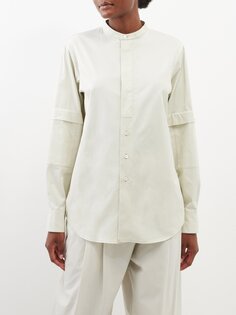 Хлопковая рубашка с карманами и потайной планкой Lemaire, бежевый