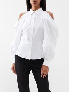Рубашка из хлопкового поплина с открытыми плечами Alexander McQueen, белый