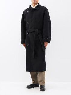 Шерстяное пальто оверсайз с поясом Lemaire, черный