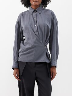Рубашка из смесового шелка с асимметричной планкой Lemaire, серый