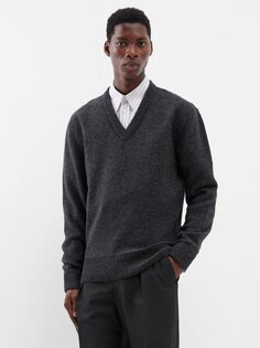Шерстяной свитер с v-образным вырезом Lemaire, серый