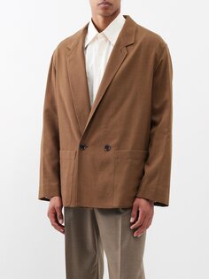 Двубортный пиджак из смесовой шерсти для спецодежды Lemaire, коричневый