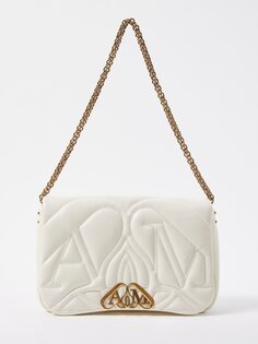 Стеганая кожаная сумка на плечо с логотипом Alexander McQueen, белый