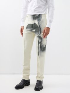 Костюмные брюки из кади с принтом орхидеи Alexander McQueen, бежевый