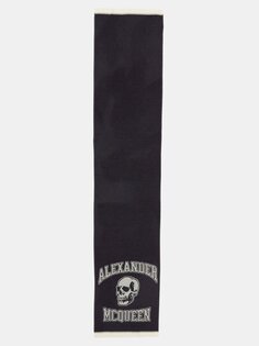 Жаккардовый шерстяной шарф с логотипом Alexander McQueen, черный