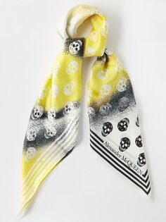 Шелковый шарф с логотипом в виде грибов и скелетов Alexander McQueen, желтый