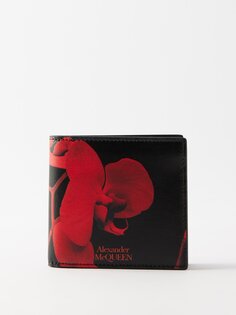 Складной кожаный кошелек с принтом орхидеи Alexander McQueen, черный