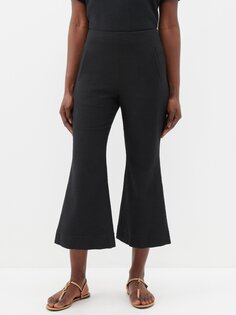 Расклешенные фактурные укороченные брюки из смесового хлопка Lisa Marie Fernandez, черный