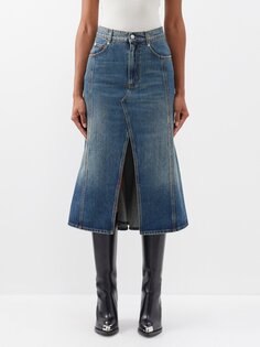 Джинсовая юбка с разрезом спереди и узором «рыбий хвост» Alexander McQueen, синий