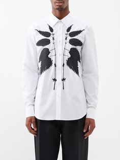 Рубашка из хлопкового поплина с вышивкой крапивы Alexander McQueen, белый