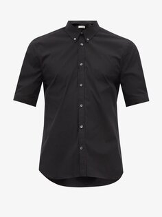 Рубашка из хлопкового поплина с короткими рукавами Alexander McQueen, черный