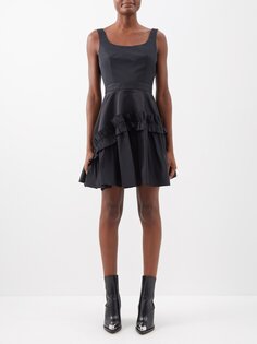 Платье с овальным вырезом и оборками Alexander McQueen, черный
