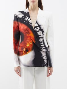 Двубортный пиджак из кади с принтом amber iris Alexander McQueen, белый