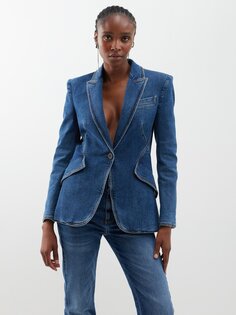 Однобортный джинсовый пиджак строгого кроя Alexander McQueen, синий