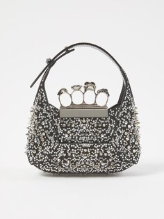 Кожаная сумка four ring, украшенная кристаллами Alexander McQueen, черный