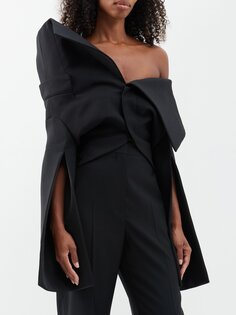 Укороченная шерстяная куртка с открытыми плечами Alexander McQueen, черный