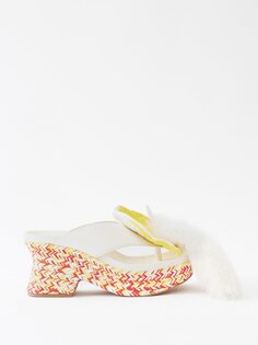 Кожаные сандалии petal 90 на плетеной платформе LOEWE, белый