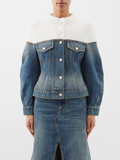 Джинсовая куртка с трикотажными вставками и потертостями Alexander McQueen, синий