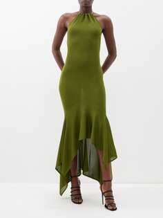 Трикотажное платье с вырезом халтер, украшенное кристаллами Alexandre Vauthier, зеленый