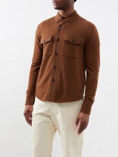 Рубашка из смесовой шерсти с карманами на клапанах Allude, коричневый