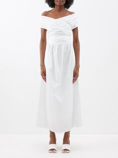Платье из хлопкового поплина corfu с вырезом bardot Altuzarra, белый