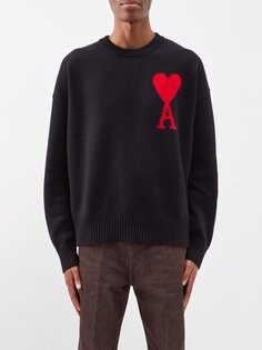 Шерстяной свитер с логотипом ami de cœur AMI, черный