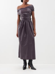 Кожаное платье миди corfu с открытыми плечами Altuzarra, фиолетовый