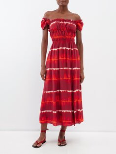 Платье миди lily из шелка со сборками, окрашенного в цвет шибори Altuzarra, красный