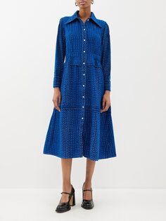 Платье-рубашка из ворсовой шерсти с принтом Lovebirds, синий