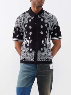 Рубашка-поло из фактурного хлопка с узором бандана и интарсией Amiri, черный