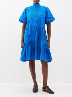 Платье мини из хлопка и поплина с объемными рукавами Lovebirds, синий