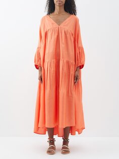 Платье миди airi из шелка-хаботай с полосками Anaak, оранжевый